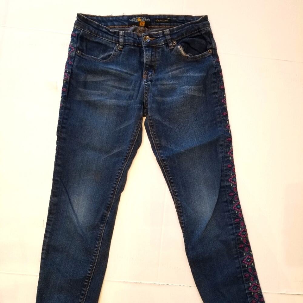 Lucky Brand‎ Zoe Skinny Stretch Jeans Boho Embroidered Mid Rise Girl's Size 14